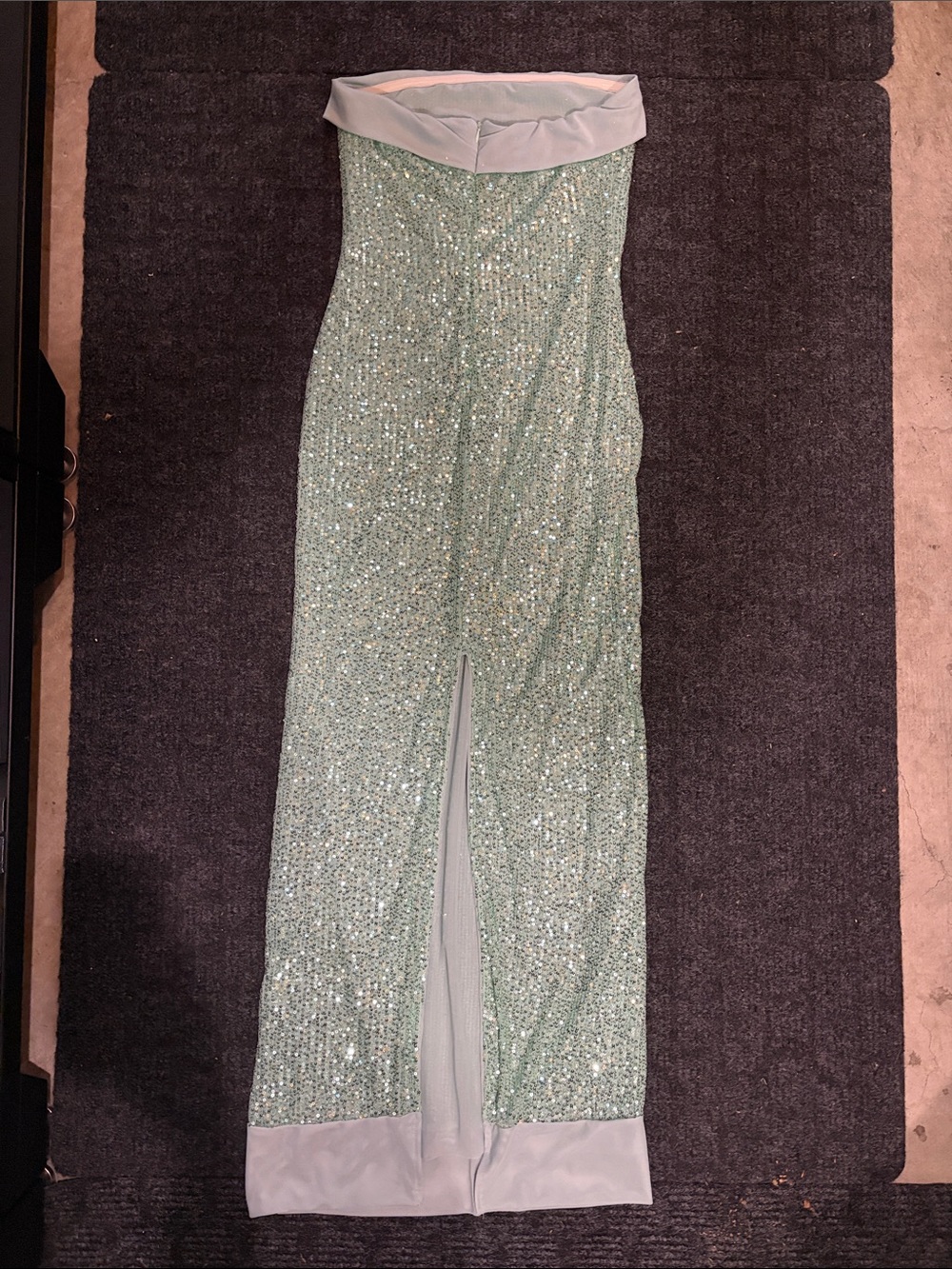 Strapless Mint Green Sequin Fitted Long Dress - Picture 3 of 7